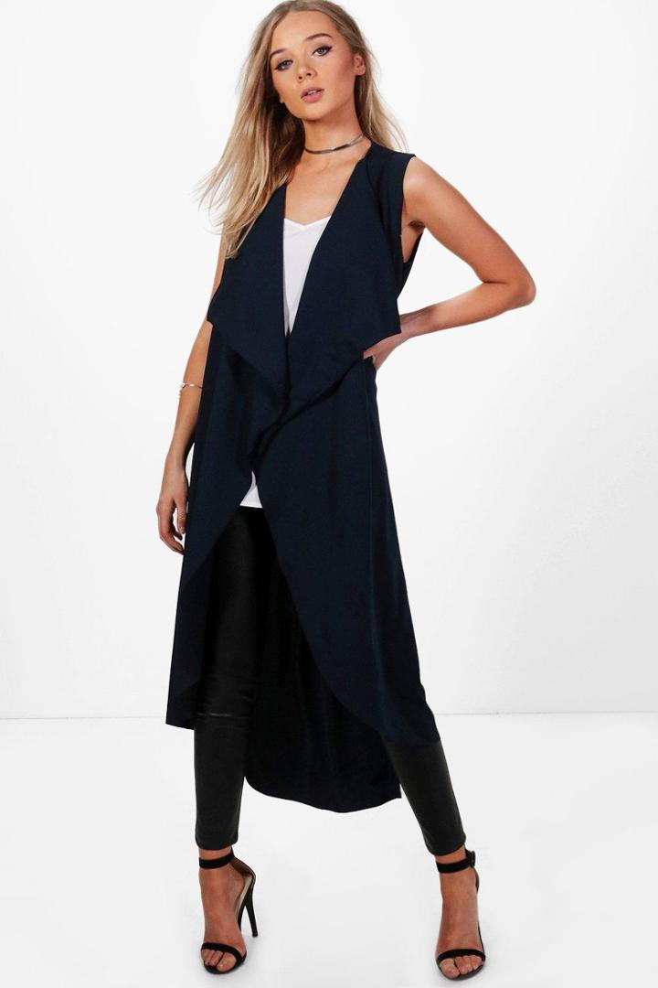 Boohoo Karina Sleeveless Waterfall Duster Navy