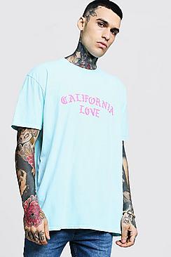 Boohoo California Love Overdye Front Print Oversized Tee