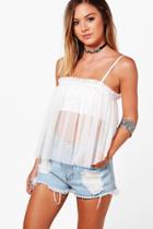 Boohoo Petite Sara Mesh Gathered Cami Top White