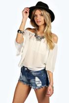 Boohoo Jess Woven Off The Shoulder Top Ivory