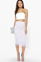 Boohoo Nina Scallop Trim Longline Lace Skirt Violet
