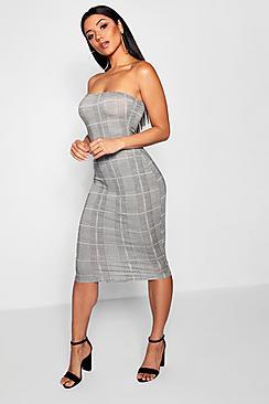 Boohoo Dogtooth Check Bandeau Mini Dress