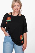 Boohoo Plus Suzie Floral Cut Out T-shirt Black