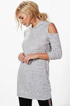 Boohoo Kelly Cold Shoulder Knitted Hoodie