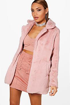 Boohoo Emmy Faux Fur Collared Coat