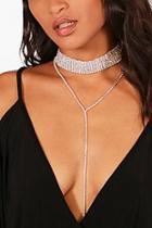 Boohoo Olivia Diamante Choker Plunge Necklace
