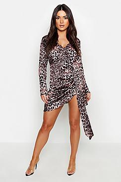Boohoo Plunge Front Wrap Detail Mini Dress