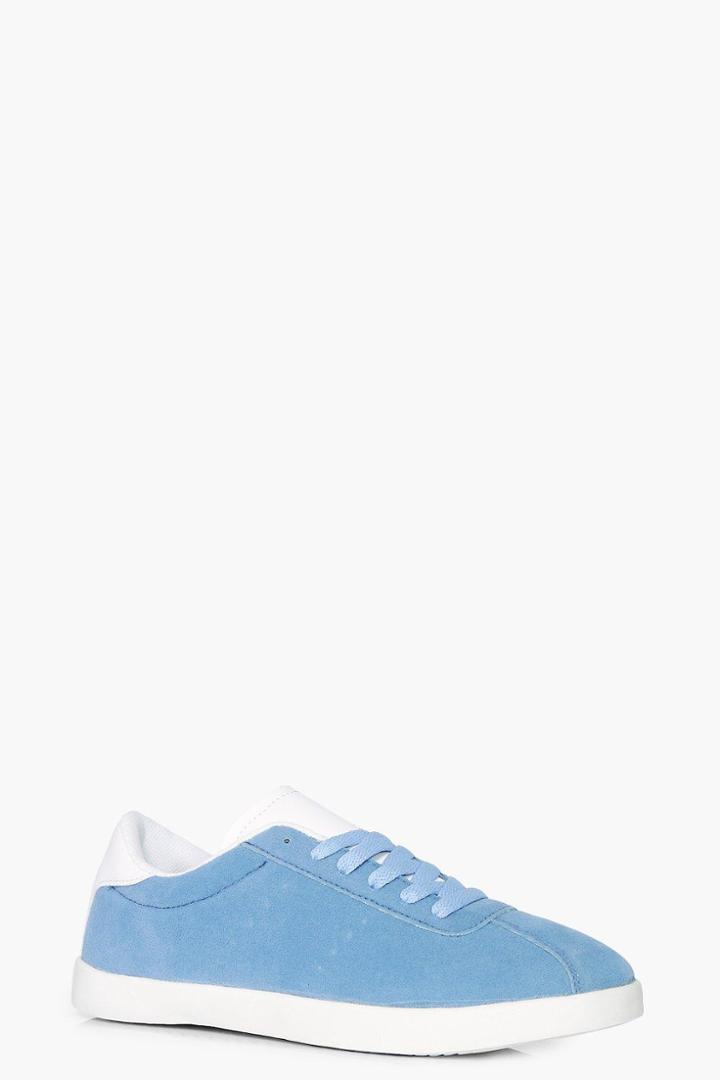 Boohoo Grace Lace Up Retro Trainer Blue