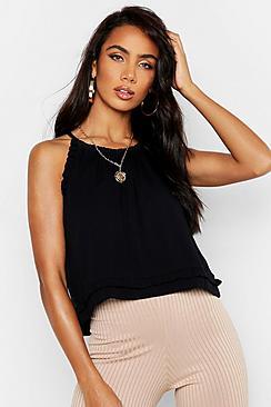 Boohoo Ruffle Detail Crinkle Top