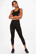 Boohoo Leah Fit Mesh Insert Capri Running Leggings Black