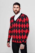 Boohoo Slouchy Argyle Intarsia Knitted Jumper