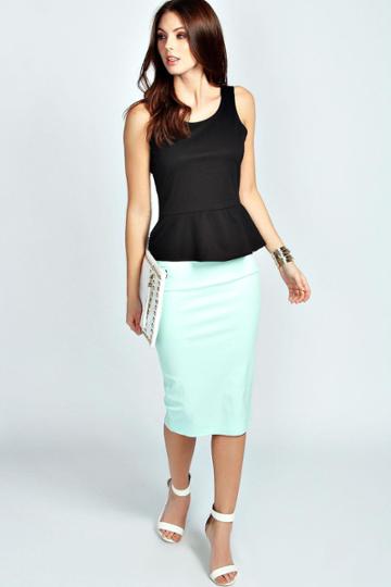Boohoo Ellen Pu Midi Skirt - Mint