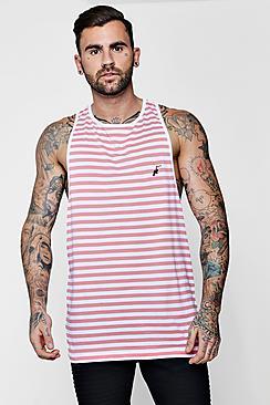 Boohoo Stripe Racer Back Vest With Toucan Embroidery