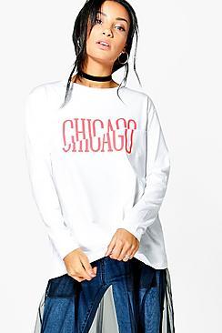 Boohoo Eva Slash Print Long Sleeve T-shirt