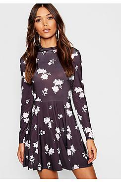 Boohoo High Neck Ditsy Floral Skater Dress