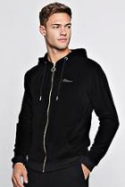 Boohoo Gold Man Embroidered Velour Zip Through Hoodie