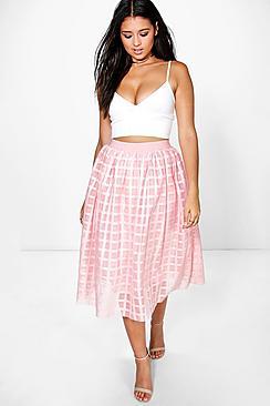 Boohoo Boutique Kate Grid Tulle Midi Skirt