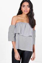 Boohoo Rebecca Ruffle Off The Shoulder Cotton Top Black