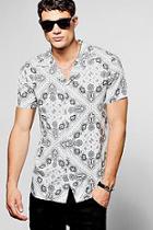 Boohoo White Mandala Print Short Sleeve Revere Shirt