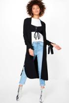 Boohoo Maria Tie Cuff Woven Duster Black