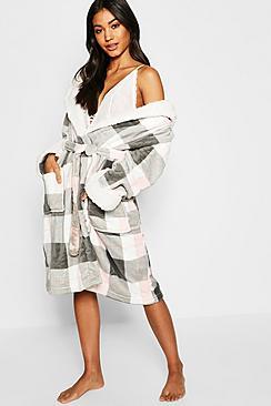 Boohoo Supersoft Check Print Dressing Gown