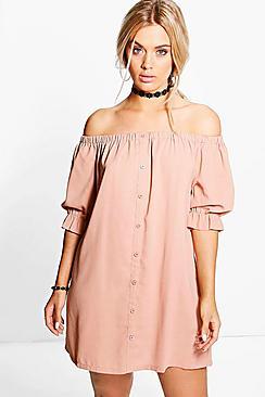 Boohoo Plus Off The Shoulder Shift Dress