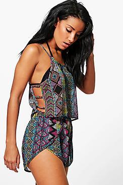 Boohoo Lara Tribal Ladder Side Vest Beach Co-ord Set