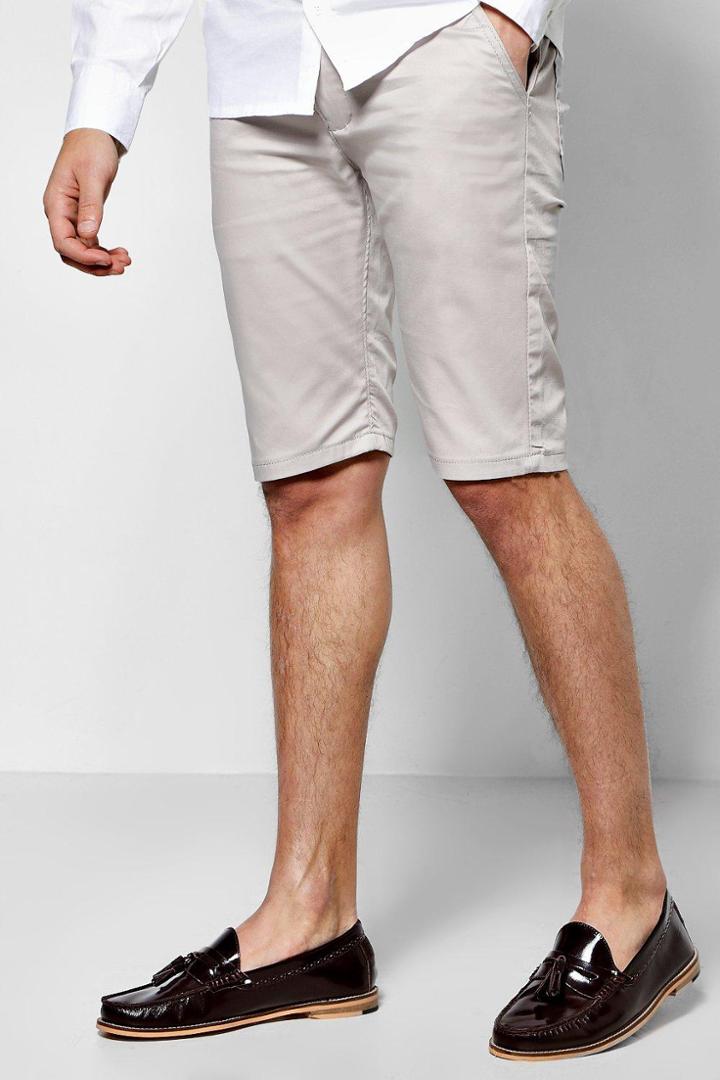 Boohoo Skinny Stretch Chino Shorts Grey