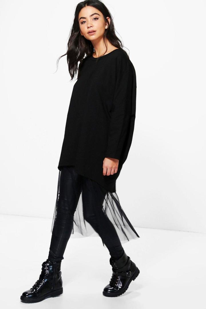 Boohoo Michelle Oversized Batwing Sweatshirt Black