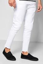 Boohoo White Skinny Fit Biker Jeans With Raw Hem
