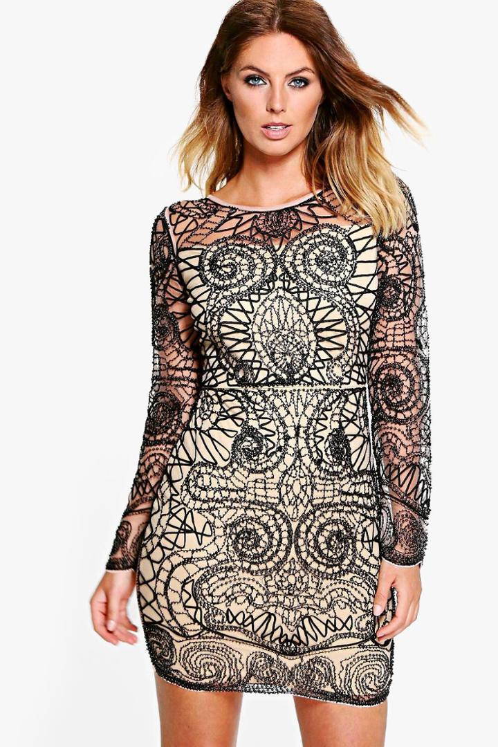 Boohoo Boutique Jourdan Embellished Bodycon Dress Black