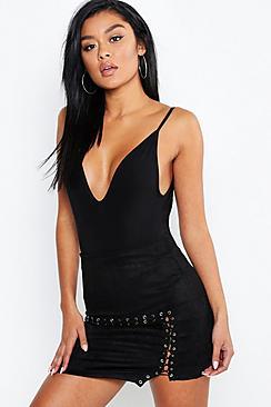 Boohoo Suedette Eyelet Detail Skirt