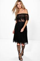 Boohoo Lanying Lace Panelled Off The Shoulder Midi Dress Black