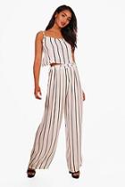 Boohoo Stripe Woven Crop And Wide Leg Trouser