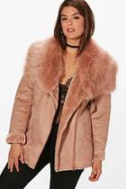 Boohoo Plus Natasha Faux Fur Collar Belted Jacket