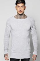 Boohoo Crew Neck Jumper With Ribbed Sleeves Grey