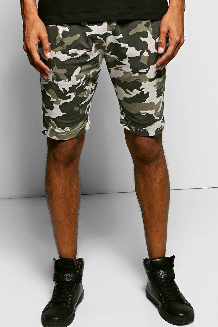 Boohoo Long Length All Over Camo Shorts Beige