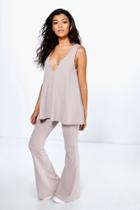 Boohoo Ivy Swing Top & Flared Trousers Co-ord Set Grey