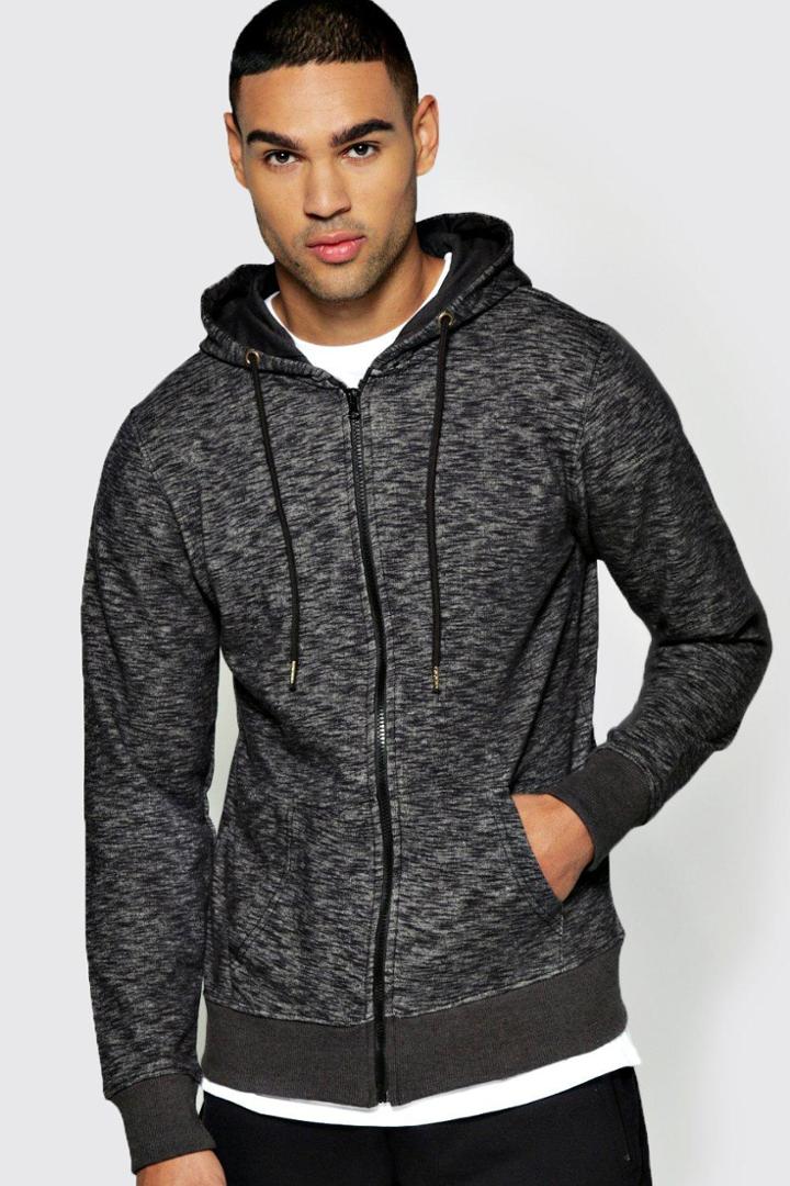 Boohoo Space Dye Zip Through Hoody Black