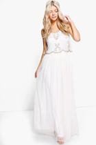 Boohoo Afika Beaded Double Layer Maxi Dress Ivory