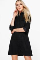 Boohoo Greta Long Sleeve Midi Shirt Dress Black