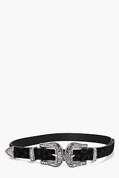 Boohoo Tilly Faux Leopard Double Buckle Western Belt