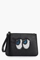 Boohoo Ebony Sequin Eyes Handstrap Clutch