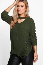 Boohoo Plus Samantha Distressed Choker Jumper