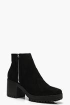 Boohoo Zip Side Chunky Chelsea Square Toe Boots