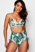 Boohoo Hvar Tropical Lace Up High Waisted Bikini