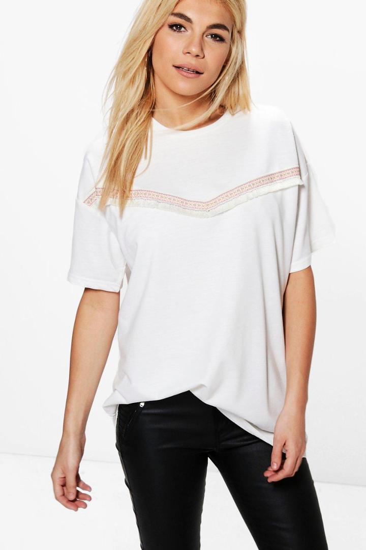 Boohoo Nina Trim Detail T-shirt Ecru