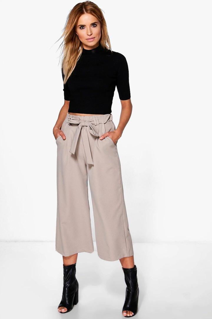Boohoo Skye Belted Tailored Culotte Mocha