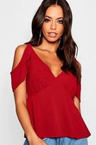 Boohoo Cold Shoulder V Neck Swing Peplum Top