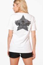 Boohoo Ella Printed Sequin Back T-shirt White